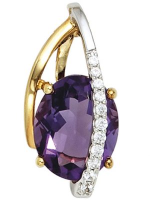 SIGO Anhänger 585 Gold Gelbgold Weißgold 11 Diamanten Brillanten 1 Amethyst violett