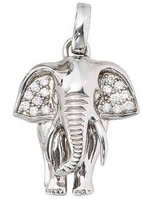 SIGO Anhänger Elefant 925 Sterling Silber rhodiniert mit Zirkonia Kettenanhänger