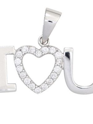 SIGO Anhänger Herz / I love you 925 Sterling Silber rhodiniert mit Zirkonia