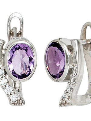 SIGO Creolen 925 Sterling Silber mit Zirkonia lila violett Ohrringe Silberohrringe