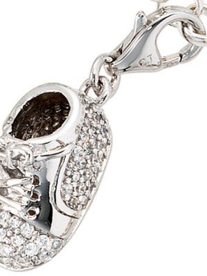 SIGO Einhänger Charm Babyschuh 925 Sterling Silber rhodiniert mit Zirkonia