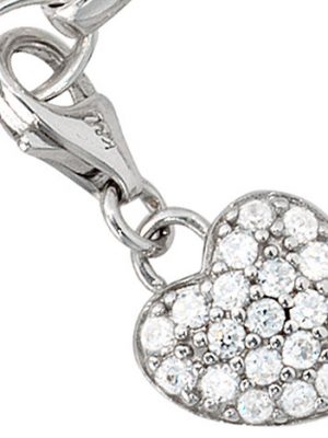 SIGO Einhänger Charm Herz 925 Sterling Silber rhodiniert mit Zirkonia