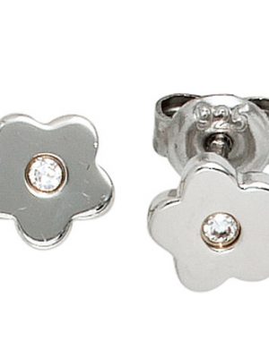 SIGO Kinder Ohrstecker Blume Blumen 925 Silber 2 Zirkonia Ohrringe Kinderohrringe