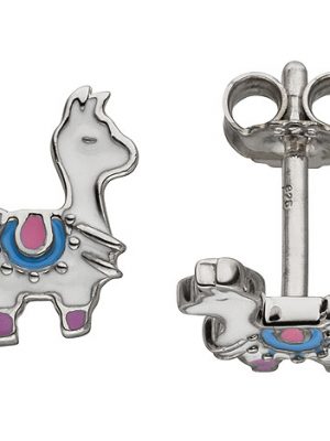 SIGO Kinder Ohrstecker Lama weiß 925 Sterling Silber Ohrringe Kinderohrringe