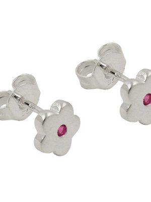 SIGO Ohrstecker, Blume pink-farbig, Silber 925