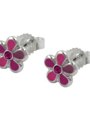 SIGO Ohrstecker, Blume pink-lackiert Silber 925