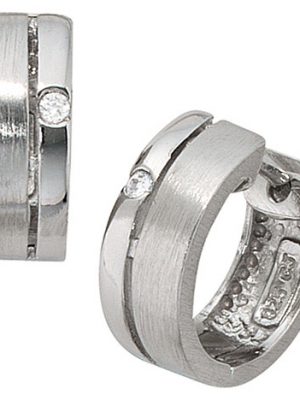 SIGO Creolen rund 925 Sterling Silber mattiert 2 Zirkonia Ohrringe Silbercreolen