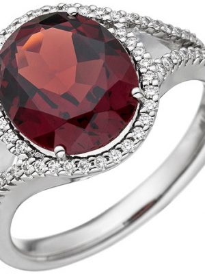 SIGO Damen Ring 585 Gold Weißgold 1 Granat rot 66 Diamanten Brillanten Granatring