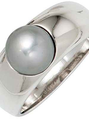 SIGO Damen Ring 925 Sterling Silber rhodiniert 1 graue Süßwasser Perle Perlenring