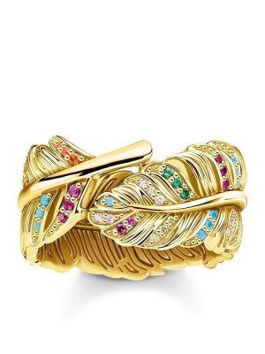 Thomas Sabo Ring - Feder Gold - TR2284-488-7 925 Silber, 750 Gold, Zirkonia, Synthetischer Korund gold