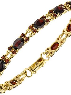 SIGO Armband 375 Gold Gelbgold 55 Granate rot 18 cm Goldarmband Granatarmband