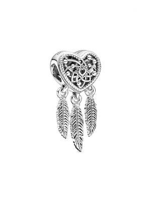 Pandora Charm Moments Offen gearbeitetes Herz & drei Federn Traumfänger 799107C00