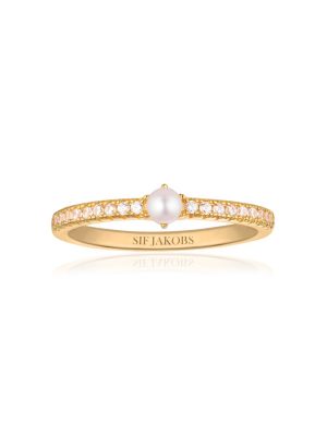 SIF Jakobs Ring - Ellera Perla Uno - SJ-R12284-CZ-SG-54 925 Silber vergoldet, Süßwasserperle, Zirkonia gold