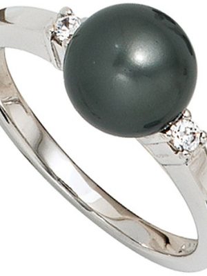 SIGO Damen Ring 925 Sterling Silber rhodiniert 2 Zirkonia Perlenring Silberring