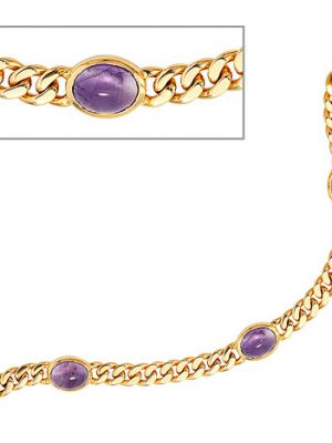 SIGO Armband 585 Gold Gelbgold 19 cm 4 Amethyst-Chabochons lila violett Goldarmband