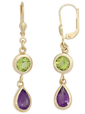 SIGO Boutons 585 Gold Gelbgold 2 Amethyste lila 2 Peridote grün Ohrringe Ohrhänger