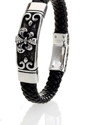 Karisma Lederarmband "Karisma Hochwertiges Geflochtenes Herren Leder Armband Schwarz Edelstahl 316L LB-280 - 22.5 Zentimeter"