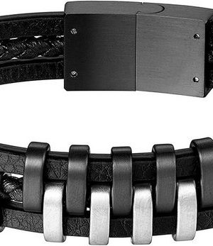 Karisma Lederarmband "Karisma Männer 3 Ledersträngen Armband mit Edelstahl Elementen Länge 21cm - Silber und Schwarz"