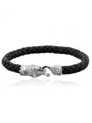 Kuzzoi Armband "Herren Echtleder Schlange Geflochten 925 Silber"