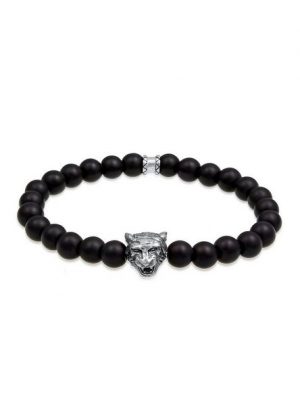 Kuzzoi Armband "Herren Tiger Kopf Onyx Edelsteine Black 925 Silber"