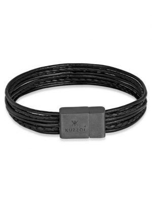 Kuzzoi Armband "Leder 6-reihig Magnet Basic 925 Silber oxidiert"