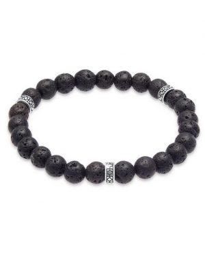 Kuzzoi Bead-Armband-Set "Herren Lava Schwarz Vintage 925 Silber Oxidiert"