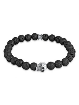 Kuzzoi Bead-Armband-Set "Herren Totenkopf Lava Stein Perlen 925 Silber", Totenkopf