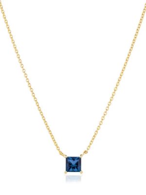 SIF Jakobs Halskette - ELLERA QUADRATO NECKLACE - SJ-N42279-BLCZ-YG 925 Silber vergoldet, Zirkonia blau