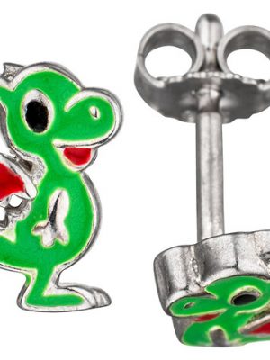 SIGO Kinder Ohrstecker Drache grün 925 Sterling Silber Ohrringe Kinderohrringe