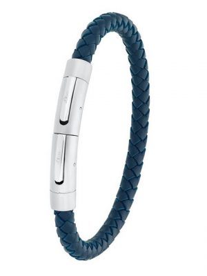 s.Oliver Edelstahlarmband "Armband für Herren, Leder, Edelstahl blau" (Armband, 1-tlg)