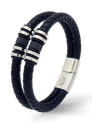 DALMARO.de Lederarmband "Leder Armband DOUBLE FLINT SILVER" (Edelstahl, Echtleder, Handgefertigt), - 21 cm Länge