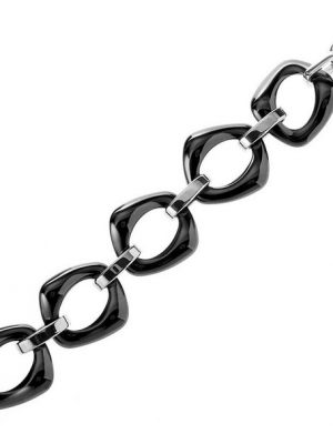 Karisma Edelstahlarmband "Frauen Edelstahl Armband - Schwarze Keramik Glieder - Hoch Poliert Breite 30mm - B4049-04 Länge Verstellbar 18 bis 21cm"