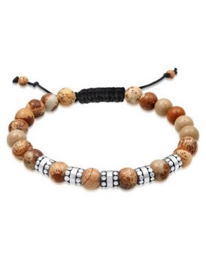 Kuzzoi Bead-Armband-Set "Herren Achat Perlen Bead Jasper Look 925 Silber"