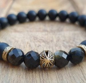 NAHLE Armband "Naturstein Perlenarmband Golden Obsidian", mit Golden Obsidian und Onyx