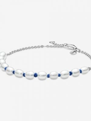 Pandora Armband "591689C01 Armband Damen Süßwasserzuchtperle Blaue Bandkette Silber 16 cm"