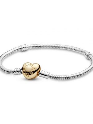 Pandora Perlenarmband "Pandora Armband Damen 568707C00-21 Silber & 14k vergoldet mit Herzverschluss"