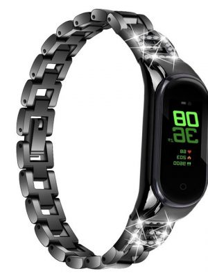 Resik Smartwatch-Armband "Geeignet für Xiaomi 5/6 Armband. Ersatz-Metallband mit G-förmiger Diamantverzierung (Schwarz)"