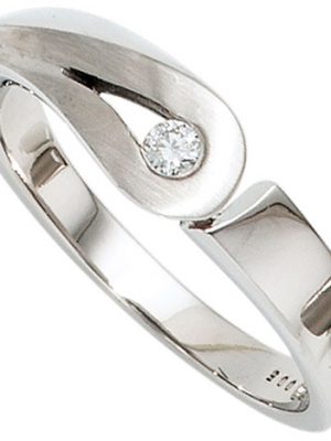 SIGO Damen Ring 925 Sterling Silber rhodiniert mattiert 1 Diamant Brillant Silberring