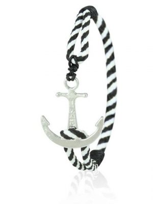 Skipper Armband "Skipper Anker Armband Nylon maritimes Armschmuck in Weiß/Schwarz mit Silbernem Anker 6948"