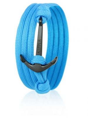 Skipper Armband "Skipper Anker-Armband Wickelarmband Nylon in Hellblau mit Schwarzem Anker 6623"