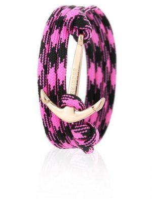 Skipper Armband "Skipper Anker-Armband Wickelarmband Nylon in Pink/Schwarz mit Goldenem Anker 6656"