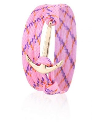 Skipper Armband "Skipper Anker-Armband Wickelarmband Nylon in Rosa gestreift mit Goldenem Anker 6655"