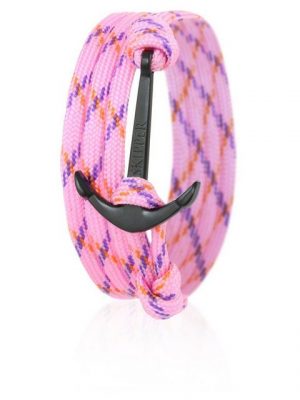 Skipper Armband "Skipper Anker-Armband Wickelarmband Nylon in Rosa gestreift mit Schwarzem Anker 6653"