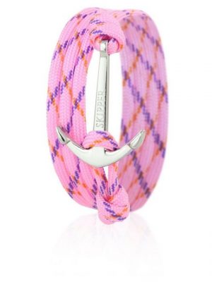 Skipper Armband "Skipper Anker-Armband Wickelarmband Nylon in Rosa gestreift mit Silbernem Anker 6654"