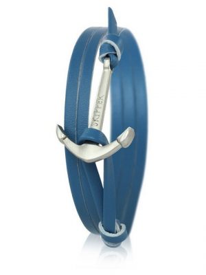 Skipper Lederarmband "Skipper Anker-Armband Wickelarmband Leder in Blau mit Silbernem Anker 6992"