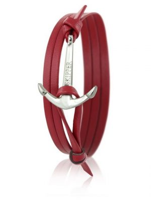 Skipper Lederarmband "Skipper Anker-Armband Wickelarmband Leder in Bordeaux mit silbernem Anker 6976"