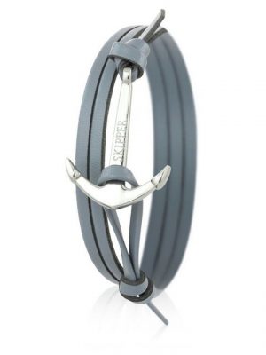 Skipper Lederarmband "Skipper Anker-Armband Wickelarmband Leder in Grau mit silbernem Anker 6981"