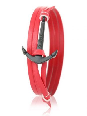 Skipper Lederarmband "Skipper Anker-Armband Wickelarmband Leder in Rot mit Schwarzem Anker 6977"