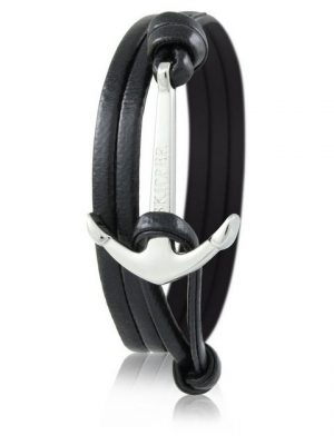 Skipper Lederarmband "Skipper Anker-Armband Wickelarmband Leder in Schwarz mit Silbernem Anker 6978"