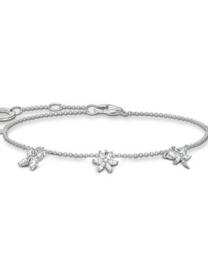 THOMAS SABO Perlenarmband "Thomas Sabo Armband A2027-051-14-L19V Silber Schmetterling, Blume & Libelle"